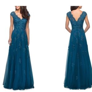 NWT La Femme Embellished Tulle & Lace A-Line Gown Sz 8, Teal